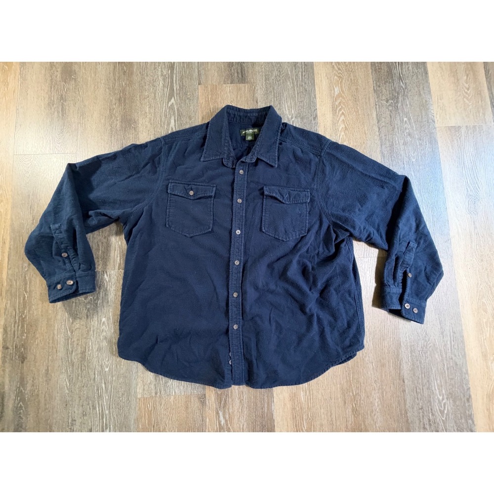Eddie Bauer Flannel Shirt Mens XXL Navy Blue Long Sleeve Pocket long sleeve